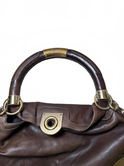 Gucci Vintage Indy Hobo Brown Leather Top Handle Bag