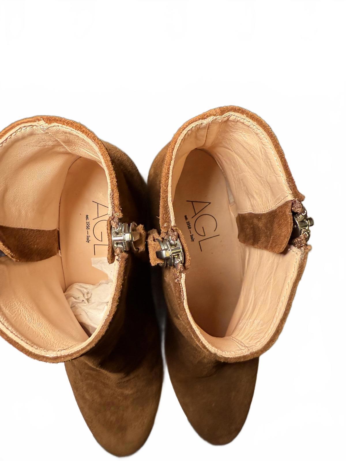 New AGL Phillipa Brown Suede Ankle Boots with Side Zippe, size 37.5