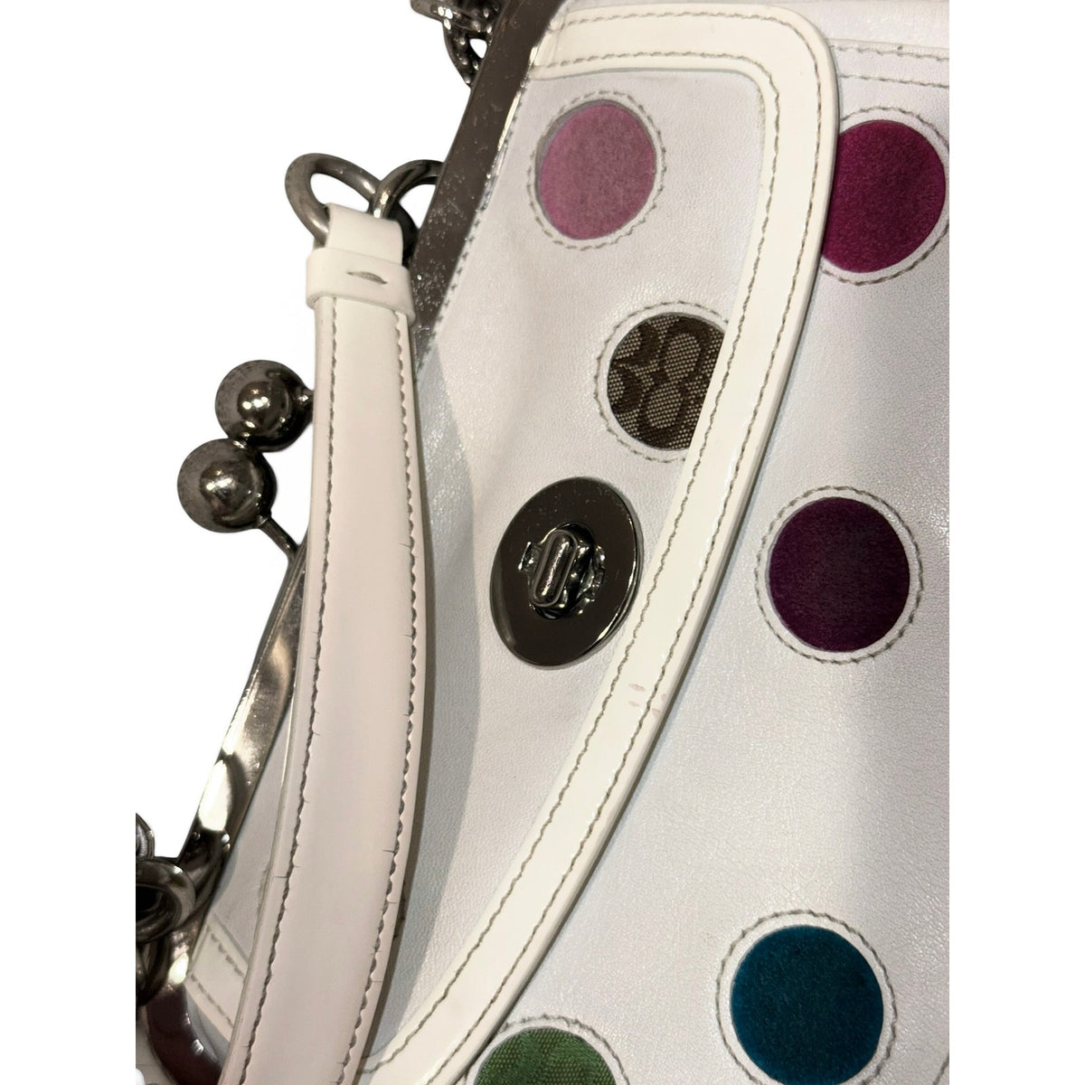 Coach Multicolored Polka Dot Kisslock Frame Satchel