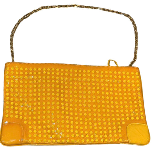 Christian Louboutin Loubiposh Yellow Studded Patent Leather Handbag with Chain Strap