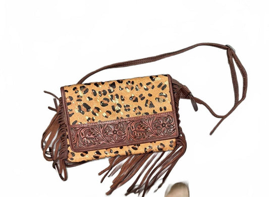 American Darling Envelope Hand Tooled Hair On Leather Crossbody Bag