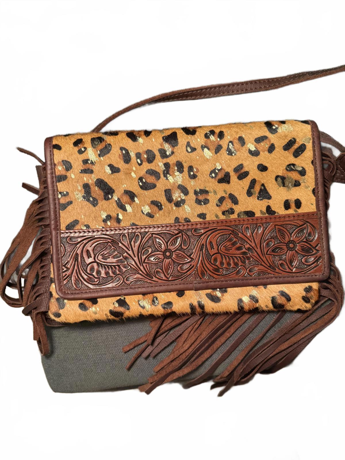 American Darling Envelope Hand Tooled Hair On Leather Crossbody Bag