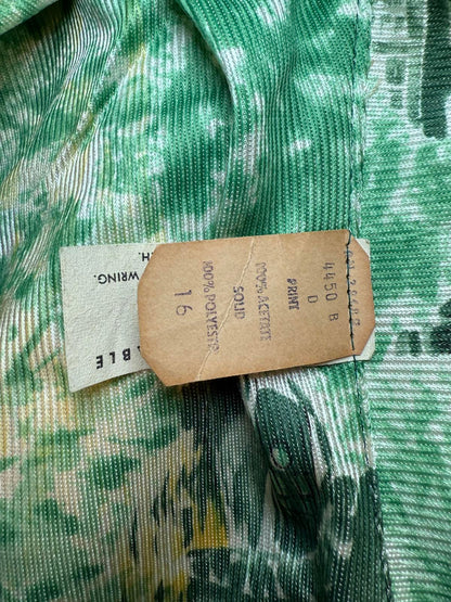 Vintage Green and Yellow Patterned Long Sleeve Blouse, Small
