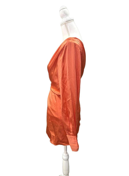 Cinq a Sept One-Shoulder Long Sleeve Silk Blouse in Orange, Large
