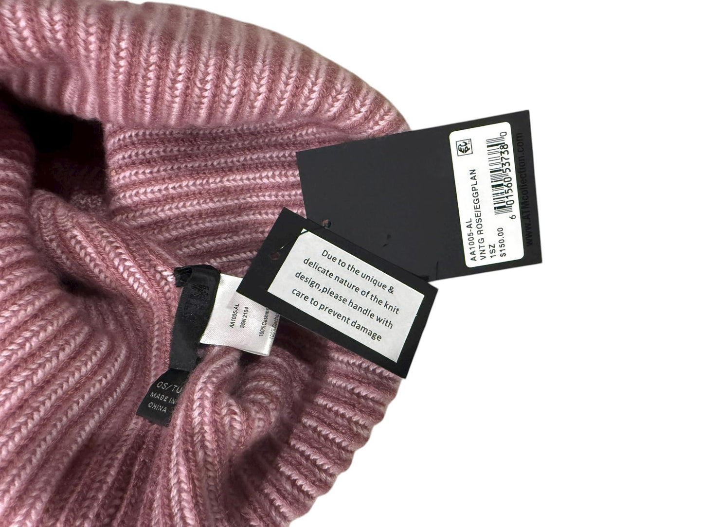 New ATM Anthony Thomas Melillo 100% Cashmere Ribbed Beanie in Vintage Rose Eggplant