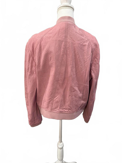 Helmut Lang Pink Women's Leather Bomber Jacket, Size Large.
