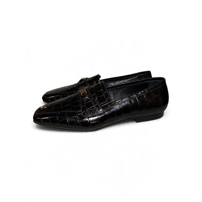 Anine Bing Freya Loafers Black Croc Embossed Leather, EU 37 New