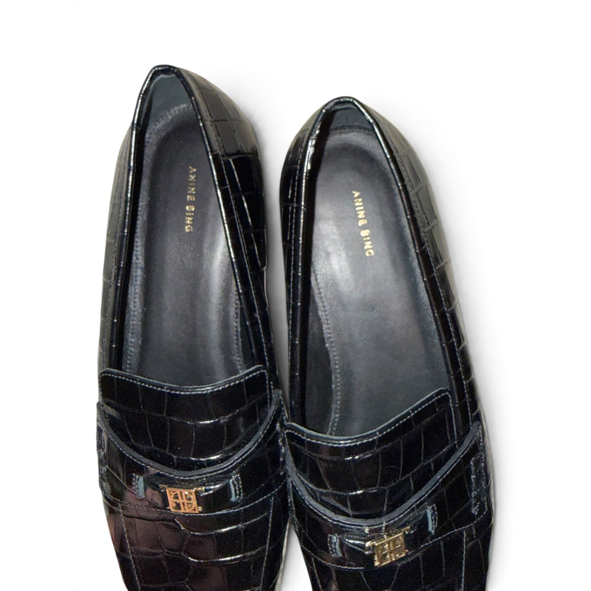 Anine Bing Freya Loafers Black Croc Embossed Leather, EU 37 New