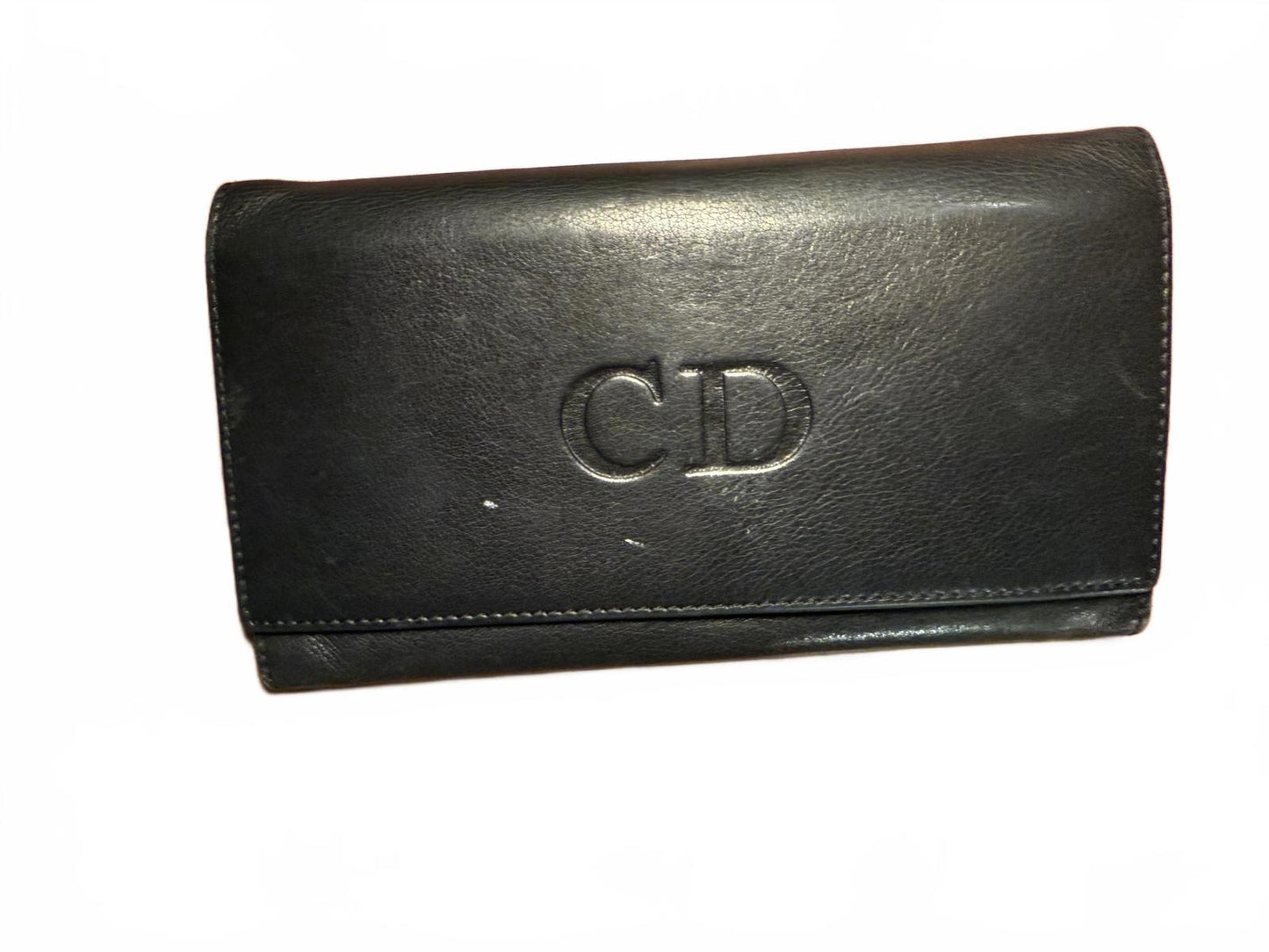 Christian Dior Black Leather Long Wallet with CD Logo