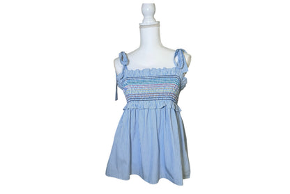 Tuckernuck Blue & White Striped Smocked Rainbow Ruffle Top