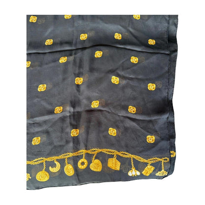 Christian Dior Black and Gold Charm Print Sheer Silk Scarf