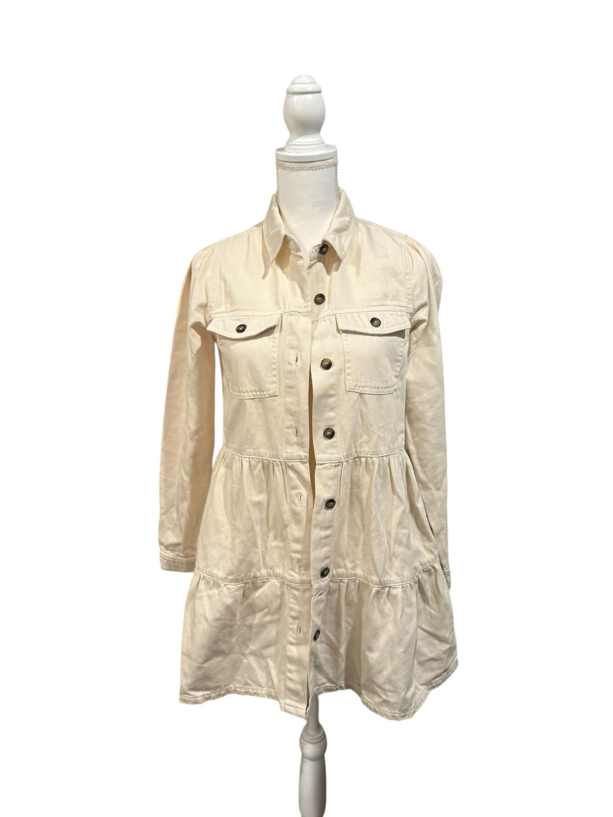 Free People We the Free Tiered Utility Shirt Dress – Size Small (Ivory)