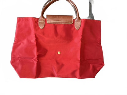 Longchamp Le Pliage Red Nylon and Brown Leather Handbag