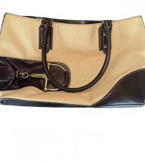 Vintage Gucci Horsebit Tote Bag Canvas Beige