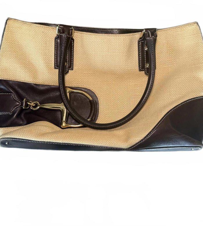 Vintage Gucci Horsebit Tote Bag Canvas Beige