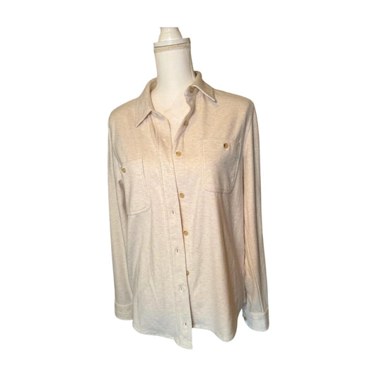 New Faherty Long Sleeve Button-Up Shirt in Beige, Large