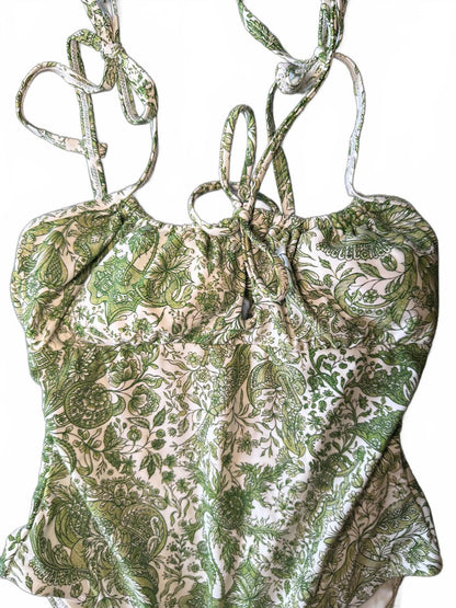 New Berlook Green and White Patterned One-Piece Swimsuit, XS