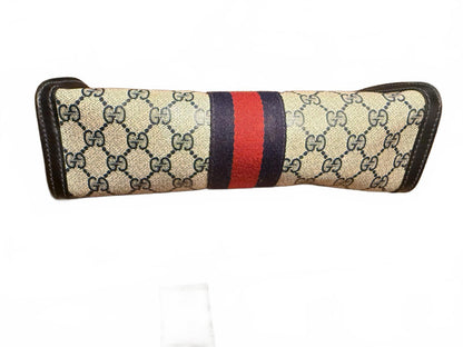 Gucci Monogram Canvas Clutch with Leather Trim