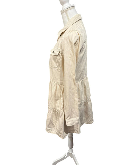 Free People We the Free Tiered Utility Shirt Dress – Size Small (Ivory)