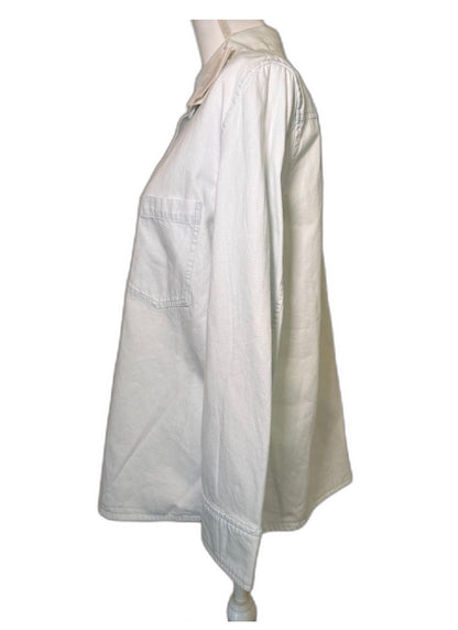 New Vince Cotton Twill Snap-Front Overshirt, Size Medium