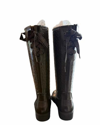 New Coach Signature Rain Boots Mid-Calf Green Size 8B