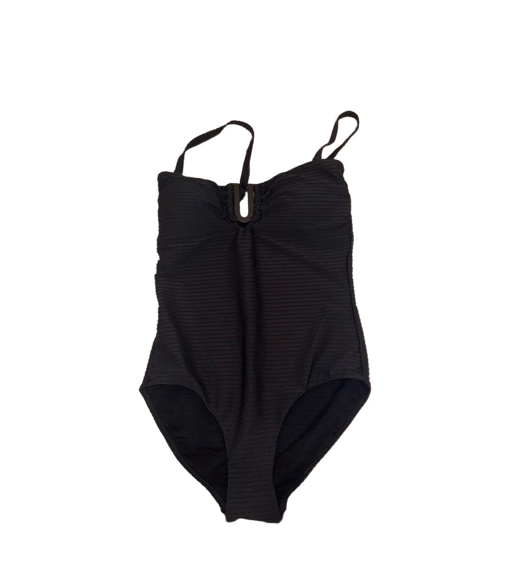 New Sea Level Swim One-Piece Swimsuit, Size US 8, Black Ribbed with U Bust Accent