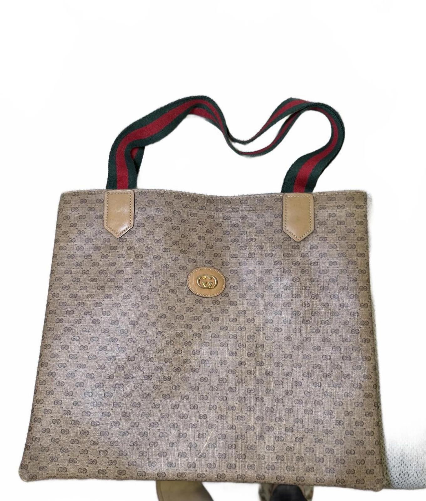 Gucci Vintage Monogram Tote Bag with Signature Web Strap