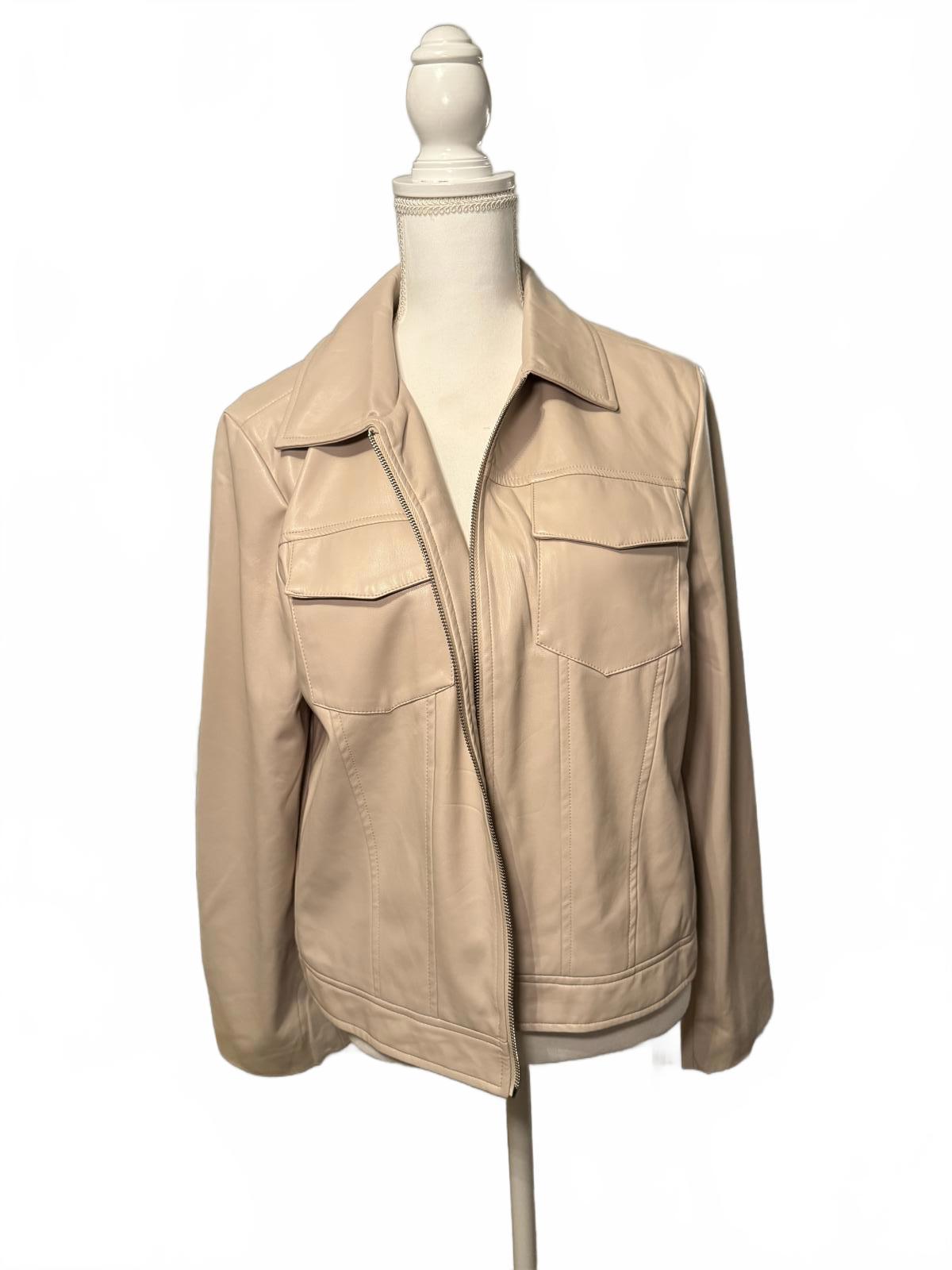 New Elie Tahari Zinc Vegan Leather Zip Up Jacket, size XL