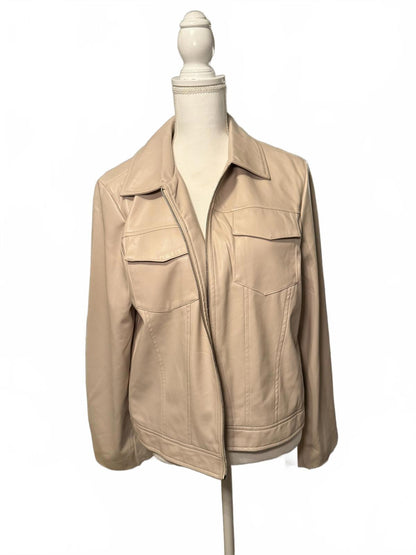 New Elie Tahari Zinc Vegan Leather Zip Up Jacket, size XL