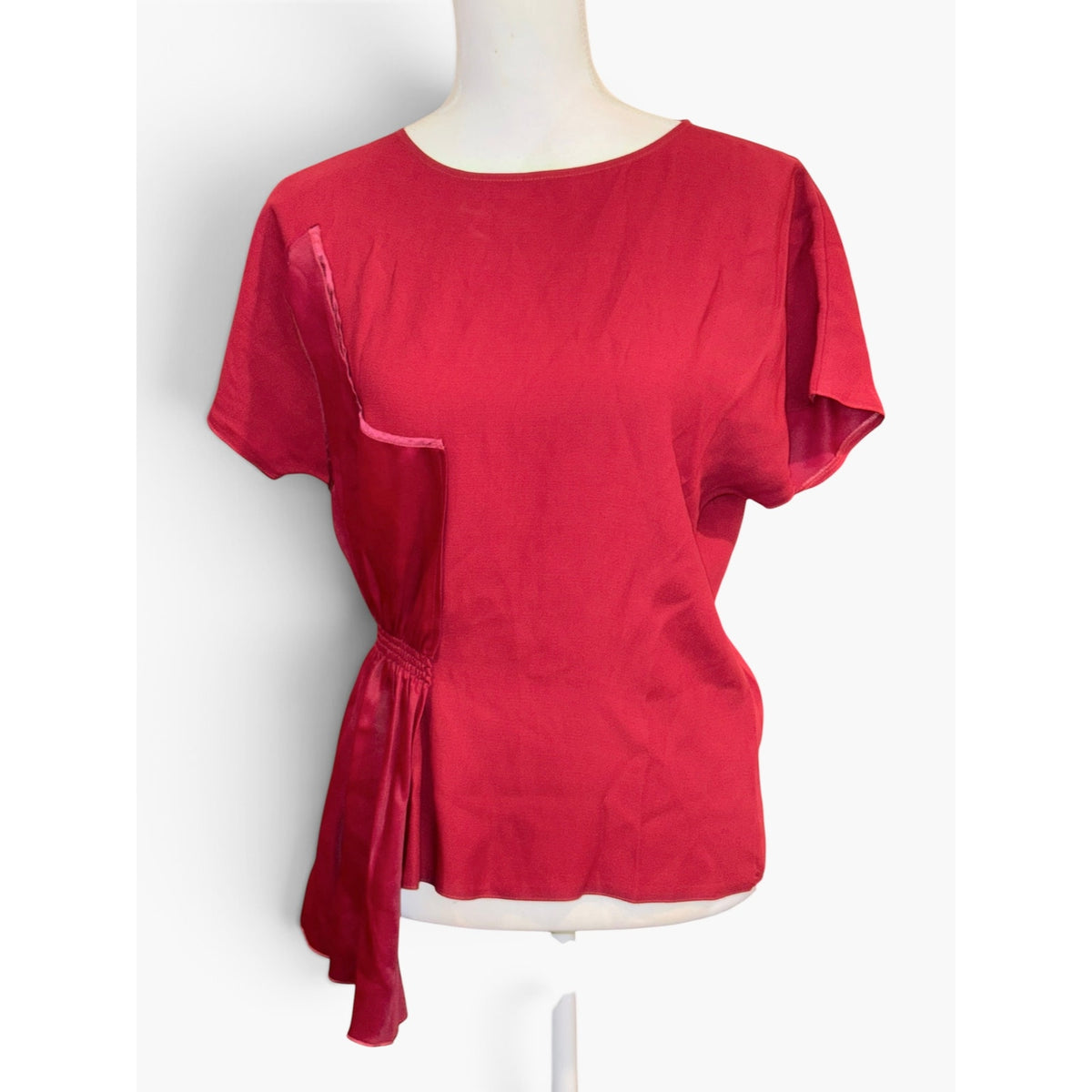 MM6 Maison Margiela Red Short-Sleeve Asymmetric Top, Size 40