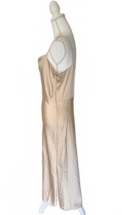 New Vince Gold Satin Slip Dress with Spaghetti Straps, Size 10