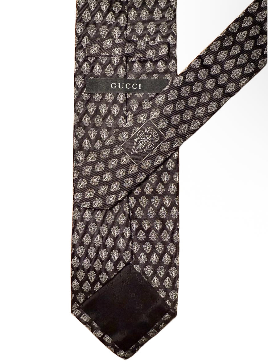 Gucci Mens Black White Knight Silk Necktie