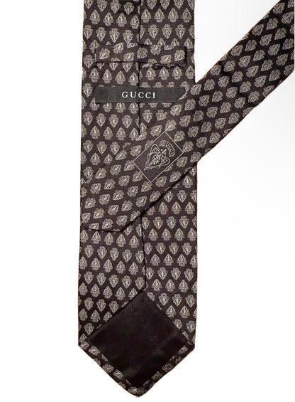 Gucci Mens Black White Knight Silk Necktie