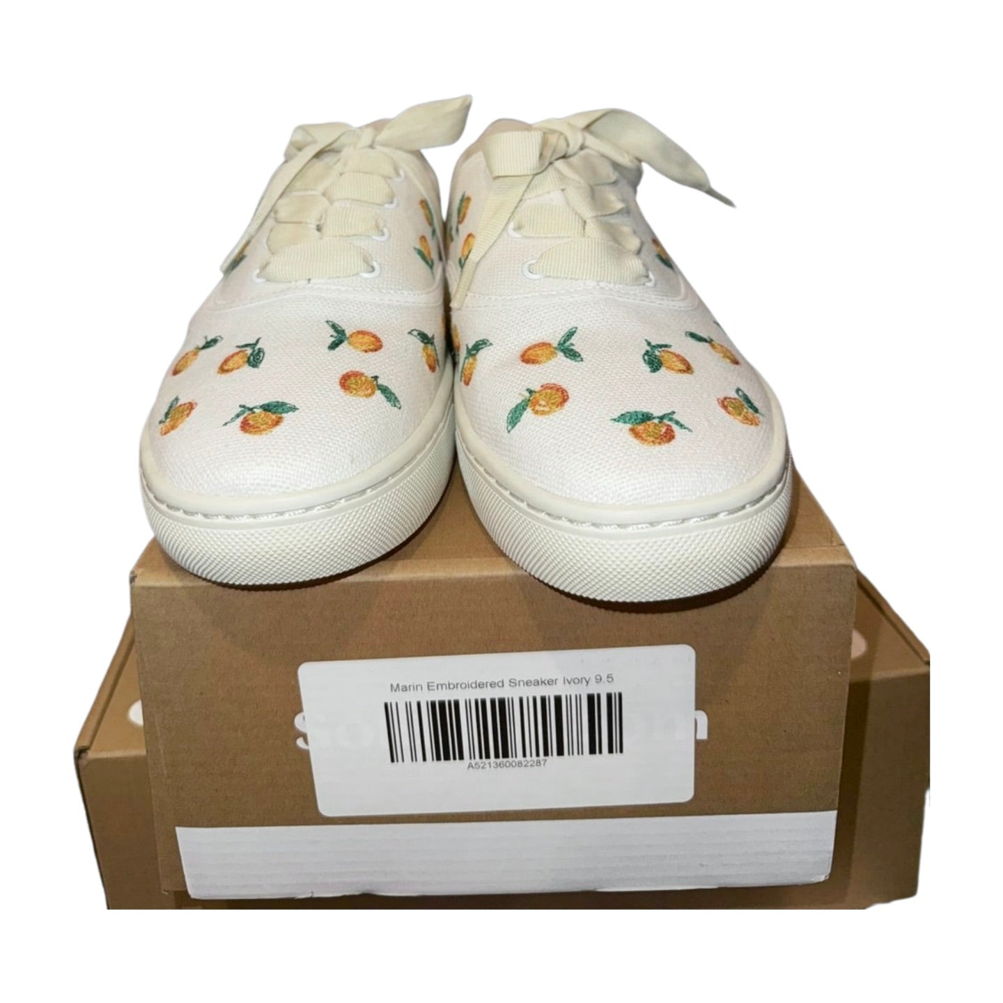 New Soludos Women’s Sneakers – Size 9.5, White Canvas with Orange Fruit Embroidery