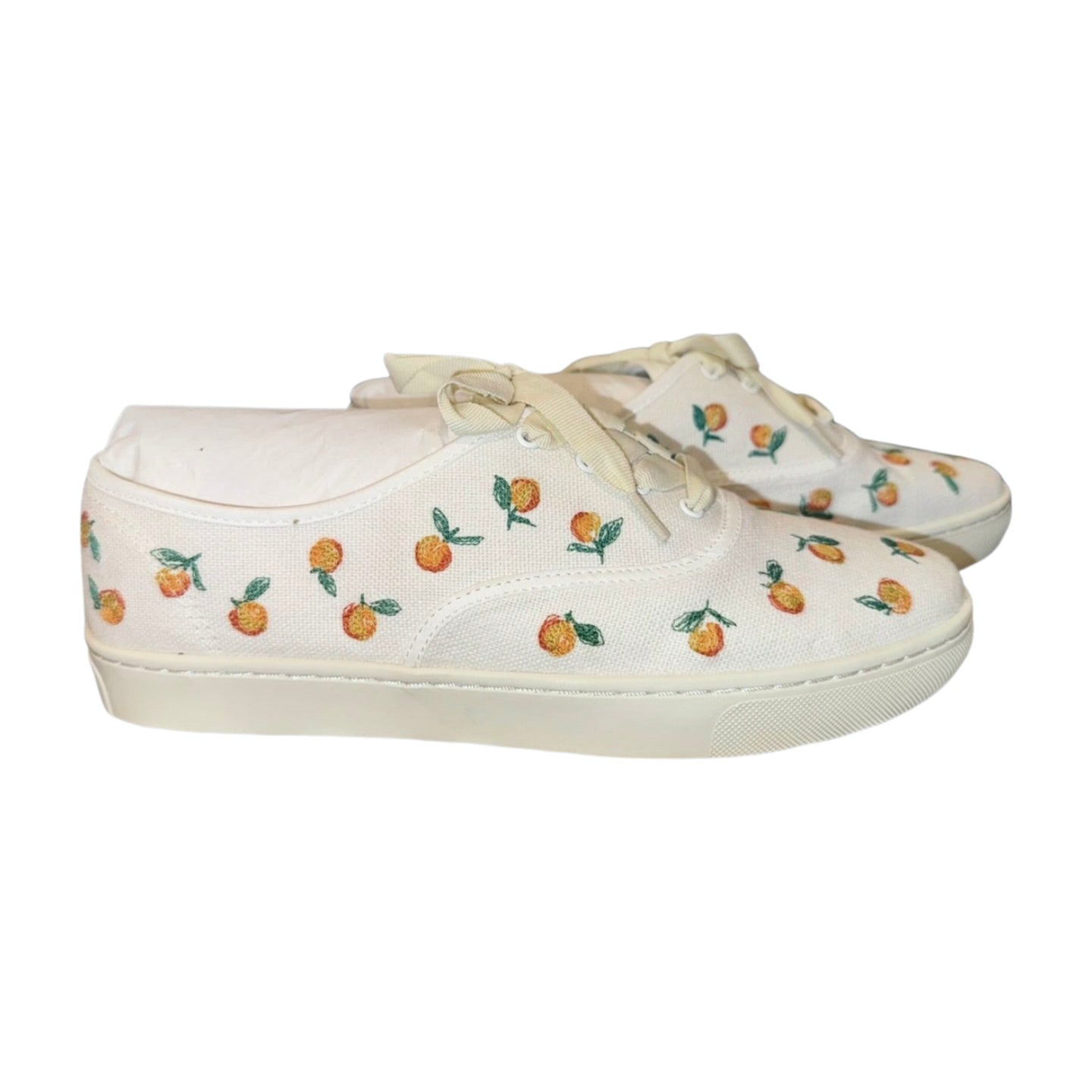 New Soludos Women’s Sneakers – Size 9.5, White Canvas with Orange Fruit Embroidery