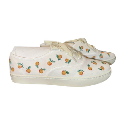 New Soludos Women’s Sneakers – Size 9.5, White Canvas with Orange Fruit Embroidery