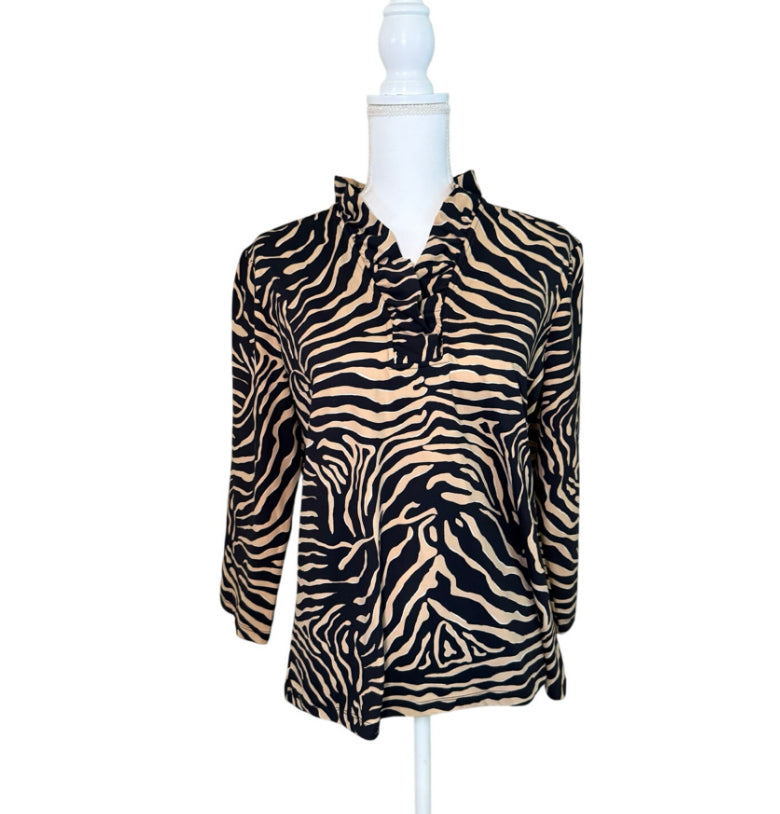 J. McLaughlin Durham Ruffle Top Zebra Print, Size XL