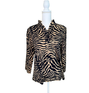 J. McLaughlin Durham Ruffle Top Zebra Print, Size XL