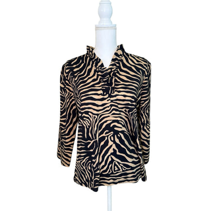 J. McLaughlin Durham Ruffle Top Zebra Print, Size XL