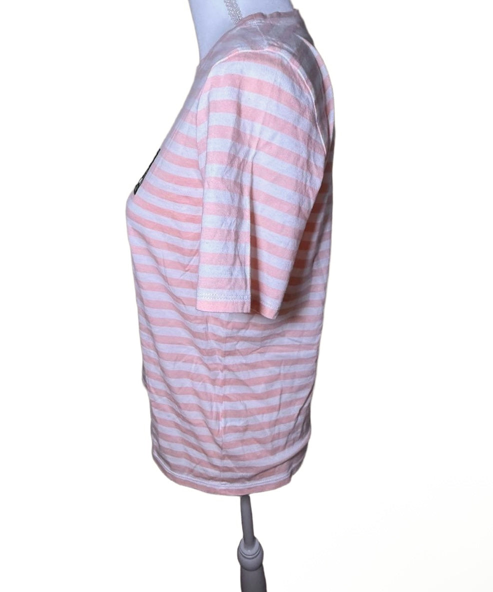 New KULE Pink White Striped Merci Crew Neck T-Shirt, Size XS