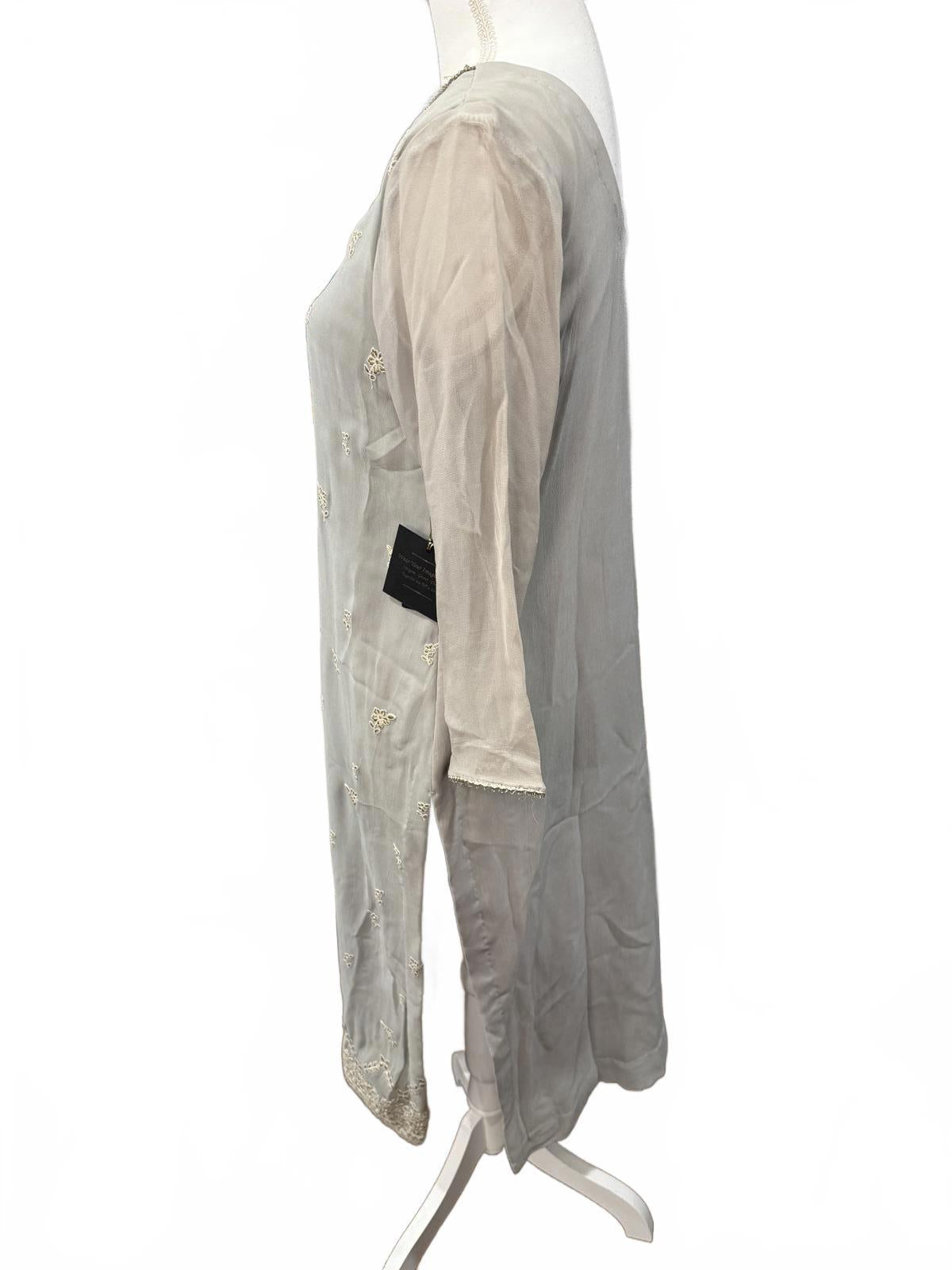 Nazila Couture Blue Gray Handmade Embroidered Silk Kurta Set with Wrap