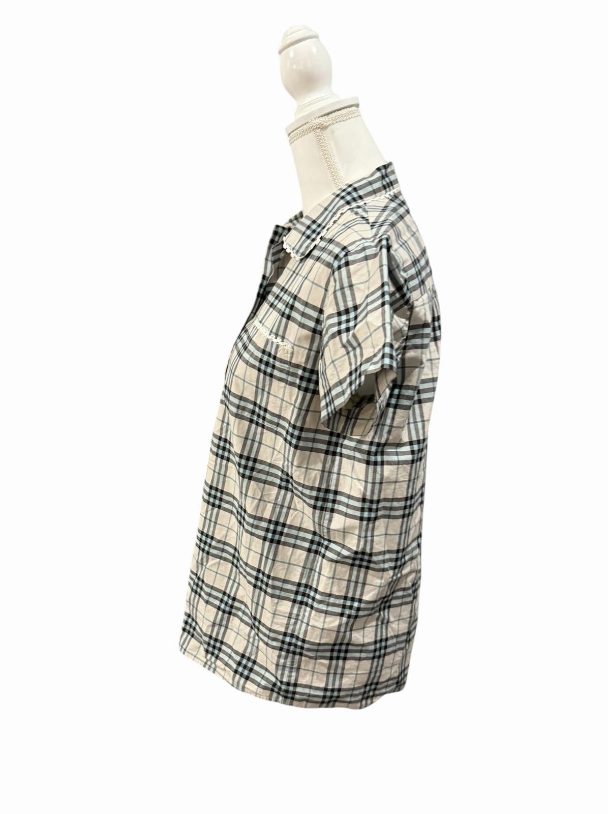 Women's Burberry Check Short-Sleeve Button-Up Shirt, size 8