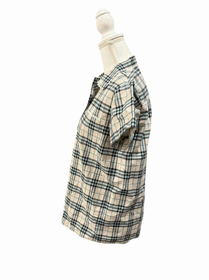Women's Burberry Check Short-Sleeve Button-Up Shirt, size 8