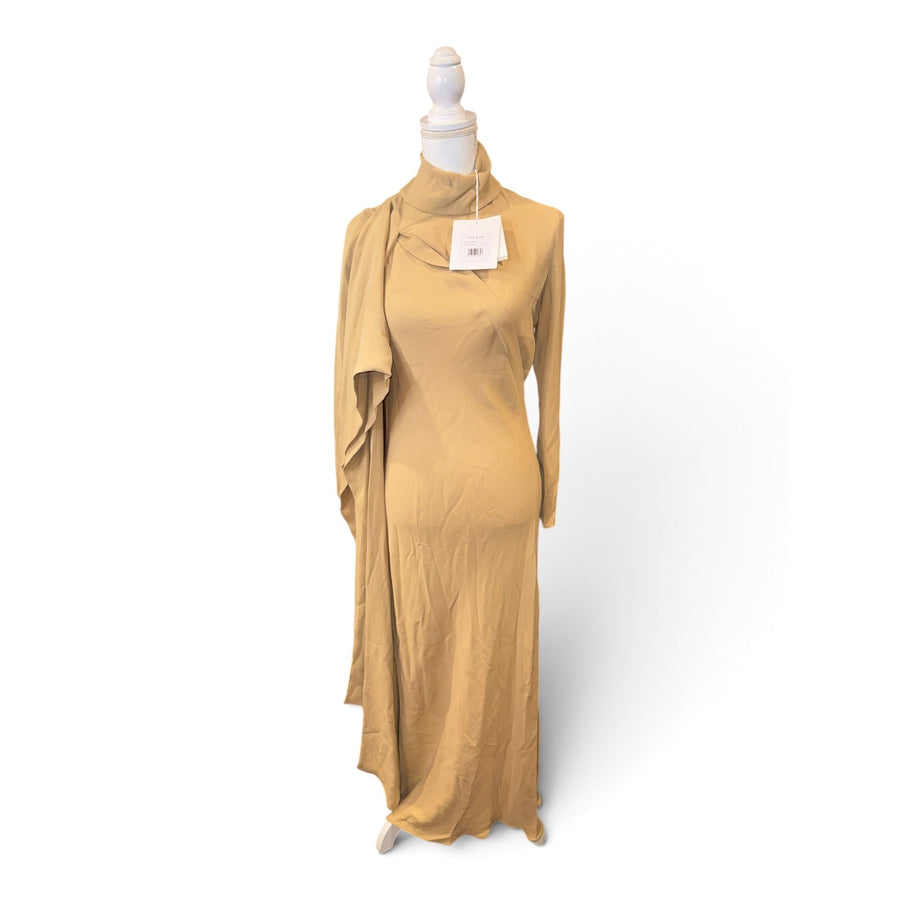 The Row Pascal Dress Beige 100% Silk Long Sleeve Size 4 Italy