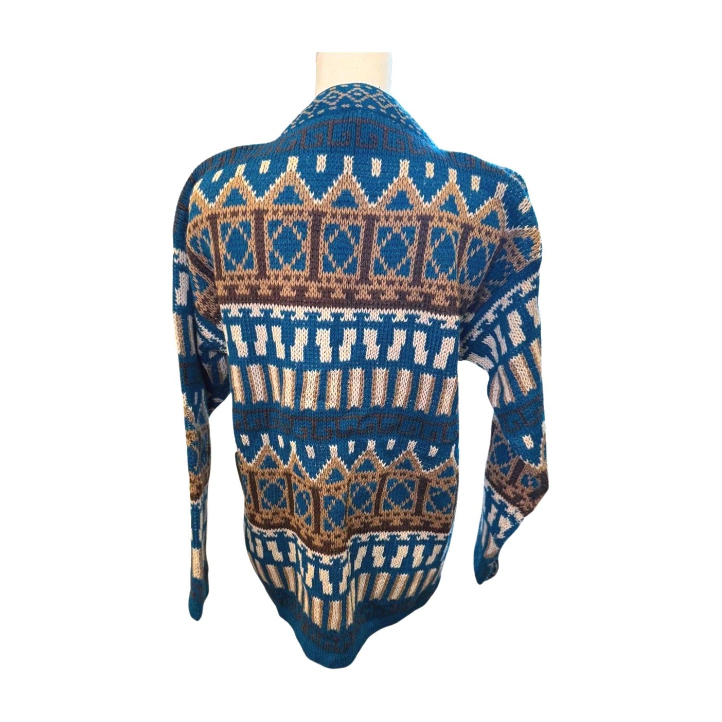 Norwegian Vintage Patterned Knit Cardigan Sweater, Large