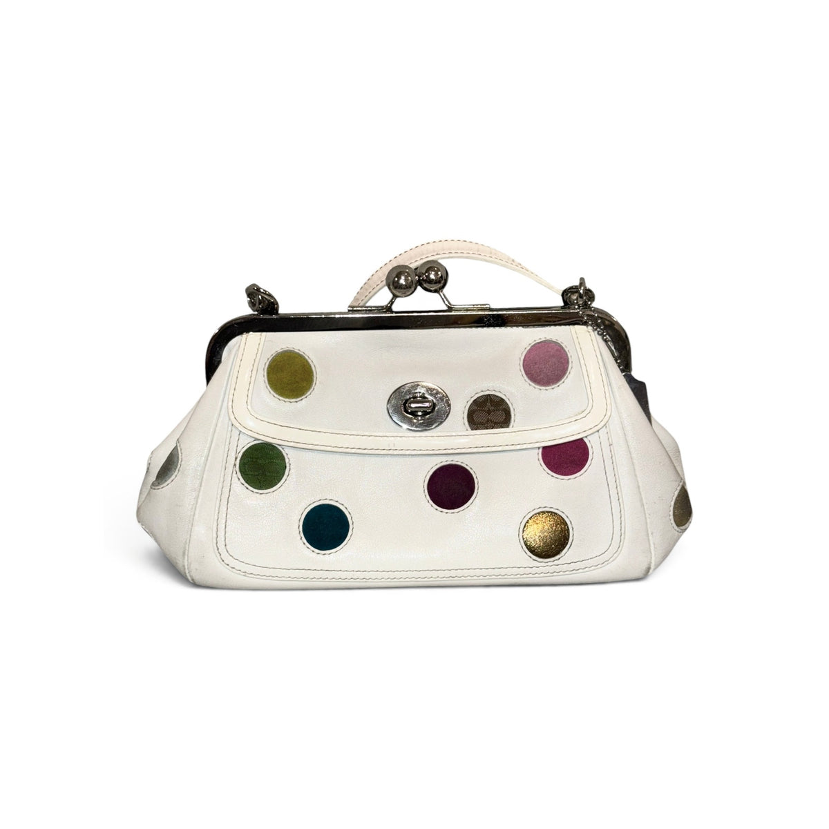 Coach Multicolored Polka Dot Kisslock Frame Satchel