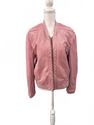 Helmut Lang Pink Women's Leather Bomber Jacket, Size Large.