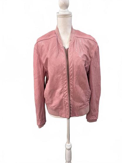 Helmut Lang Pink Women's Leather Bomber Jacket, Size Large.