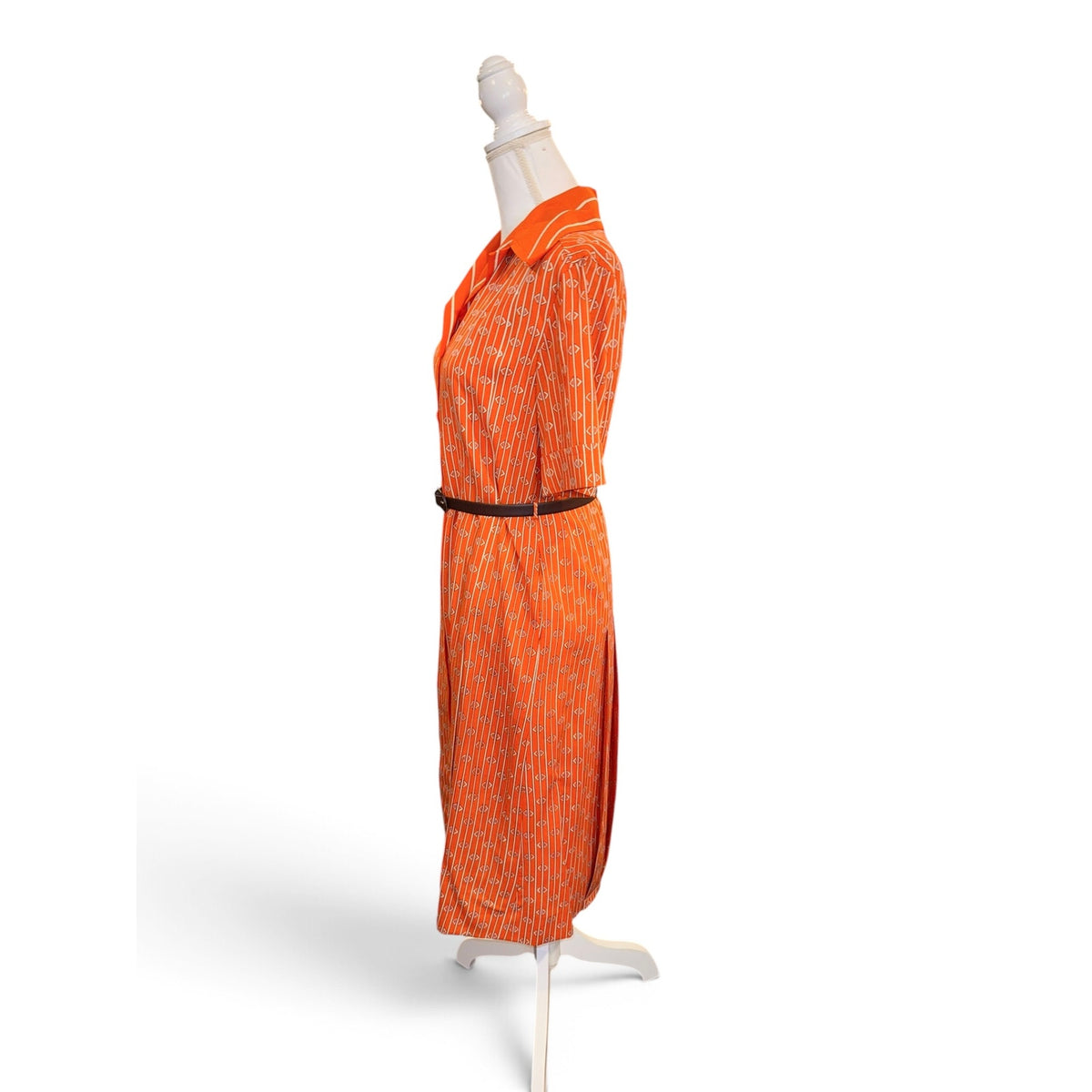 Miss Dior Orange and White Monogram Belted Shirt Dress, Size 11