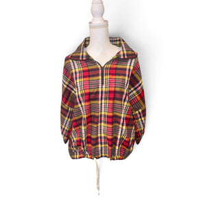 The Great Plaid Half-Zip Pullover Top With Drawstring Hem, Size M